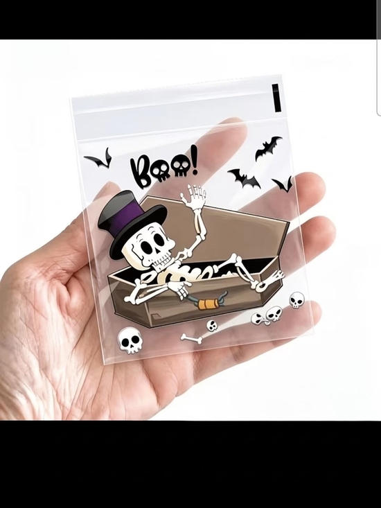 Other - Halloween Skeleton Treat Bags - Clear Boo! Design, 4x4, Qty 50